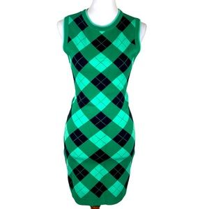 Zara Green Argyle Stretch knitted Sleeveless Dress Size Medium